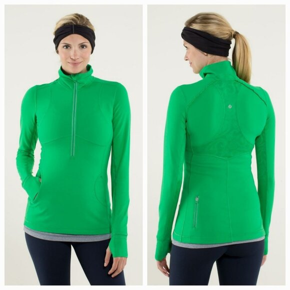 lululemon athletica Tops - Lululemon Star Runner Pullover 1/2 Zip Top Green Bean Stretch Thumbholes Size 8